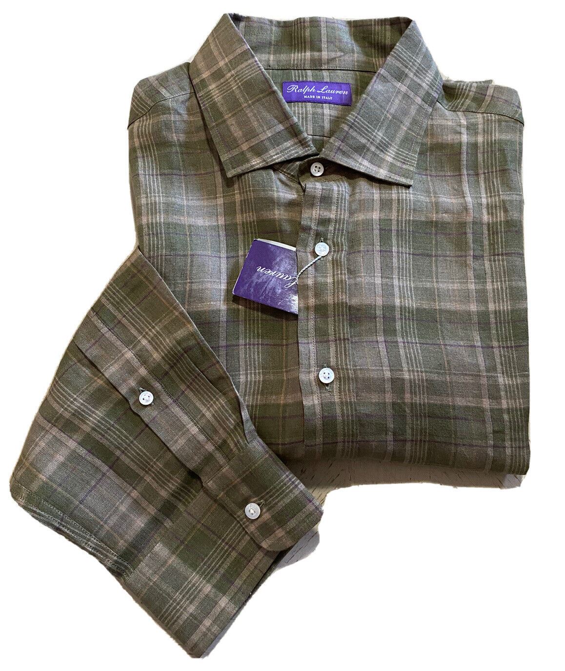 Neu mit Etikett: 495 $ Ralph Lauren Purple Label Herren Leinenhemd Farm Olive XXL Italien