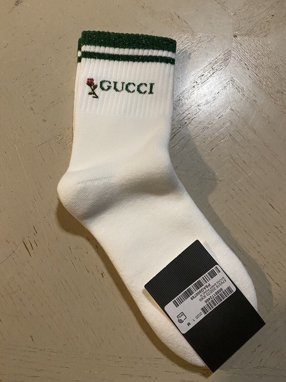 NWT Gucci  Cotton Socks With Gucci Monogram White/Green Size M Italy