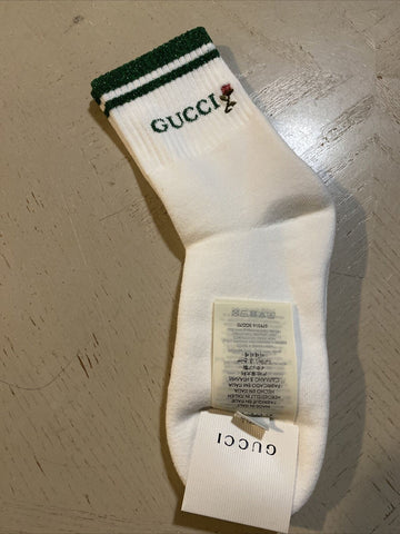 NWT Gucci  Cotton Socks With Gucci Monogram White/Green Size M Italy