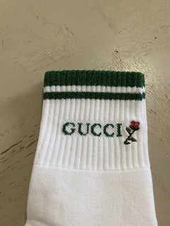 NWT Gucci  Cotton Socks With Gucci Monogram White/Green Size M Italy