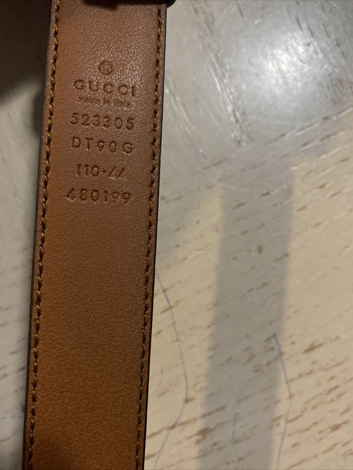 New $890 Gucci Mens Genuine Leather GG Belt Brown 110/44 Italy