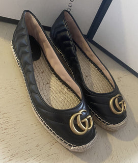 NIB Gucci Damen Leder GG Espadrille Schuhe Schwarz 7 US/37 Eu
