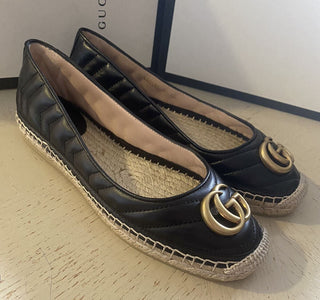 NIB Gucci Damen Leder GG Espadrille Schuhe Schwarz 7 US/37 Eu