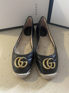 NIB Gucci Damen Leder GG Espadrille Schuhe Schwarz 7 US/37 Eu