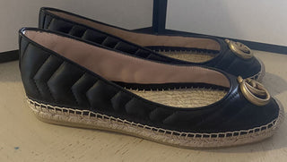 NIB Gucci Damen Leder GG Espadrille Schuhe Schwarz 7 US/37 Eu