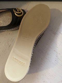 NIB Gucci Damen Leder GG Espadrille Schuhe Schwarz 7 US/37 Eu