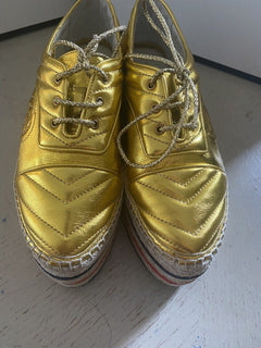 NIB $ 1500 Gucci Damen Leder GG Espadrille-Schuhe Gold 6 US/37 Eu