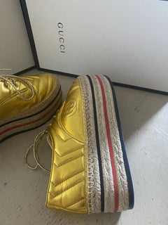 NIB $ 1500 Gucci Damen Leder GG Espadrille-Schuhe Gold 6 US/37 Eu