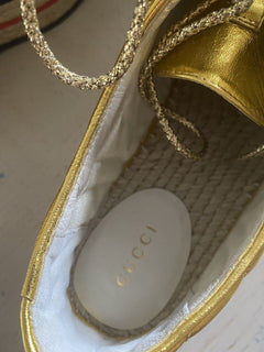 NIB $ 1500 Gucci Damen Leder GG Espadrille-Schuhe Gold 6 US/37 Eu