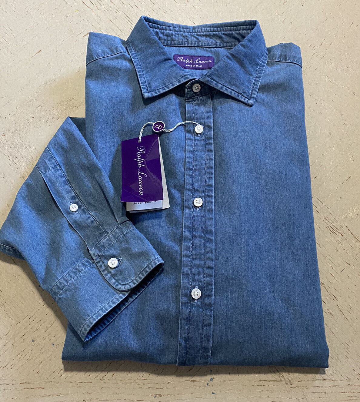 NWT $450 Ralph Lauren Purple Label Men Jeans Denim Shirt Blue XL Italy