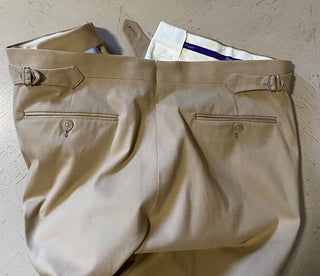 Neu mit Etikett: 495 $ Ralph Lauren Purple Label Herren-Anzughose aus Baumwolle, Hellbraun, 32 US/48 EU, Italien