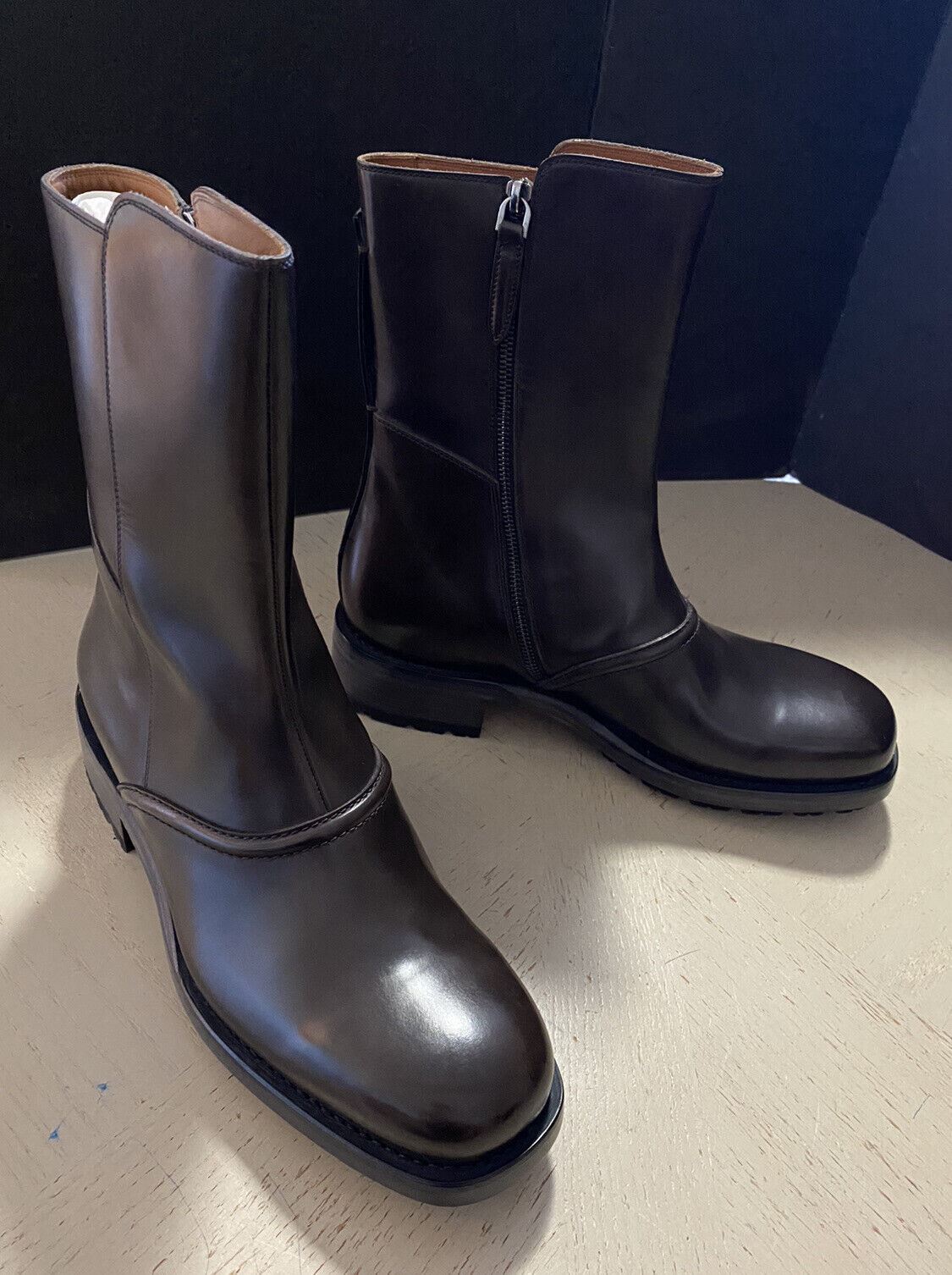 New $1595 Ermenegildo Zegna Couture Calfskin Leather Boots Shoes DK Brown 10 US