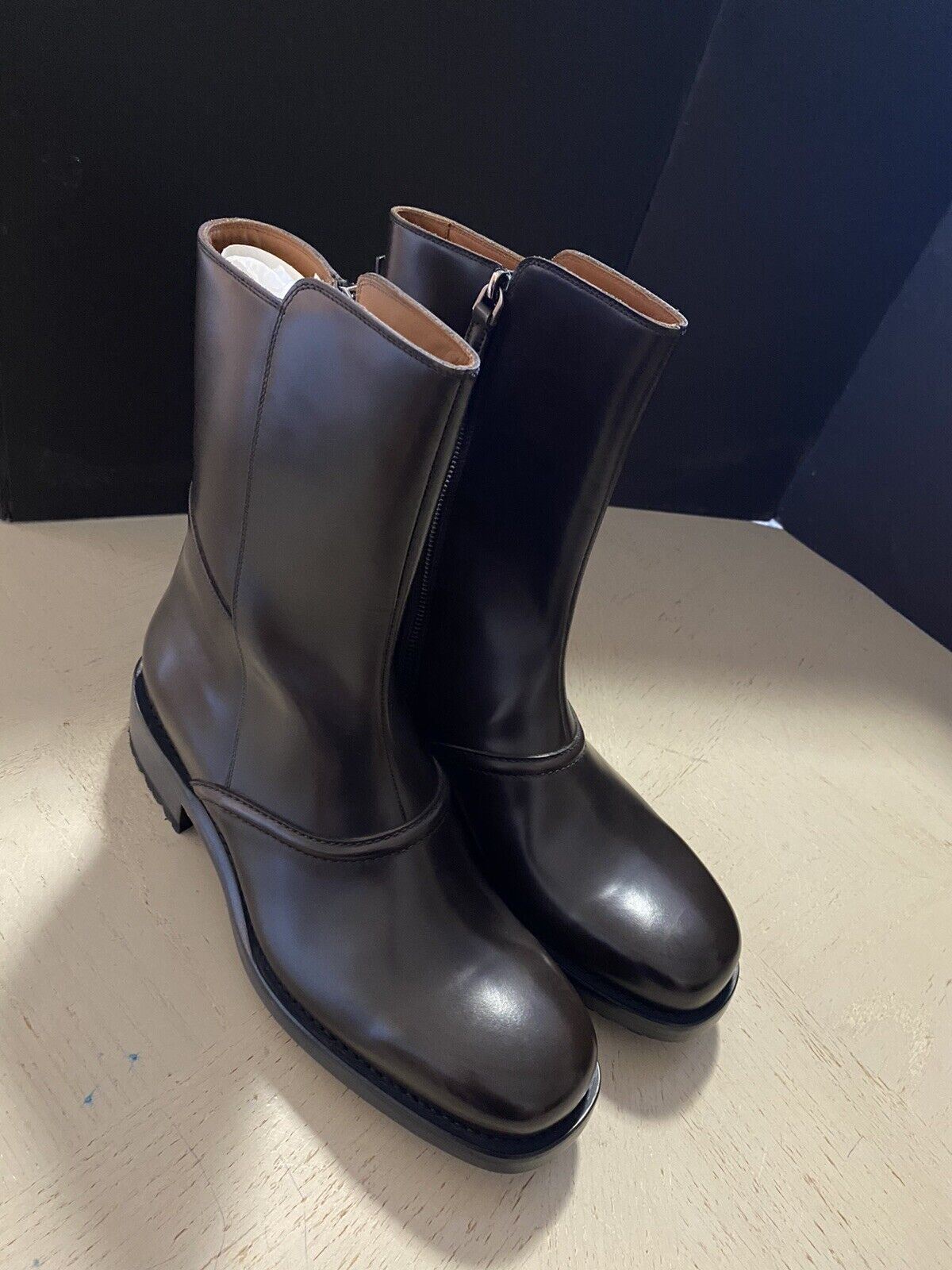 New $1595 Ermenegildo Zegna Couture Calfskin Leather Boots Shoes DK Brown 10 US