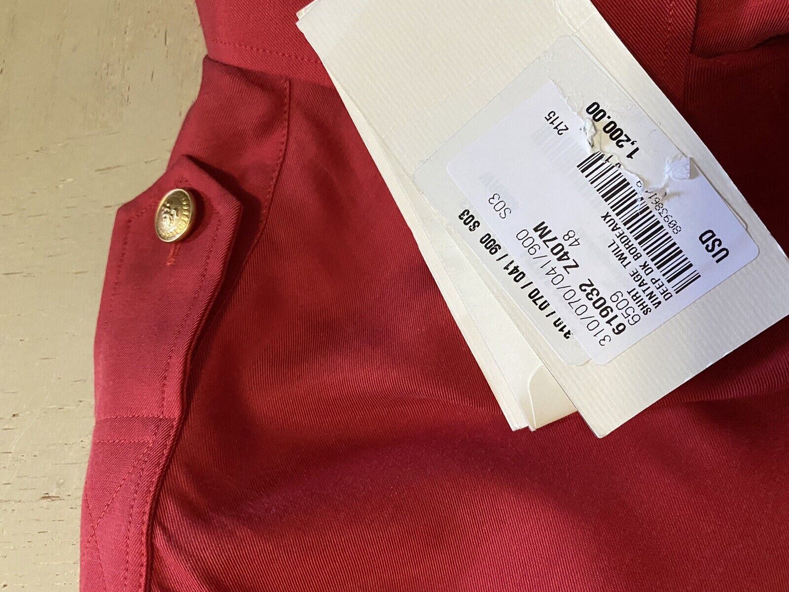 New $1200 Gucci Men’s Long Sleeve Dress Shirt DK Burgundy Size L Italy