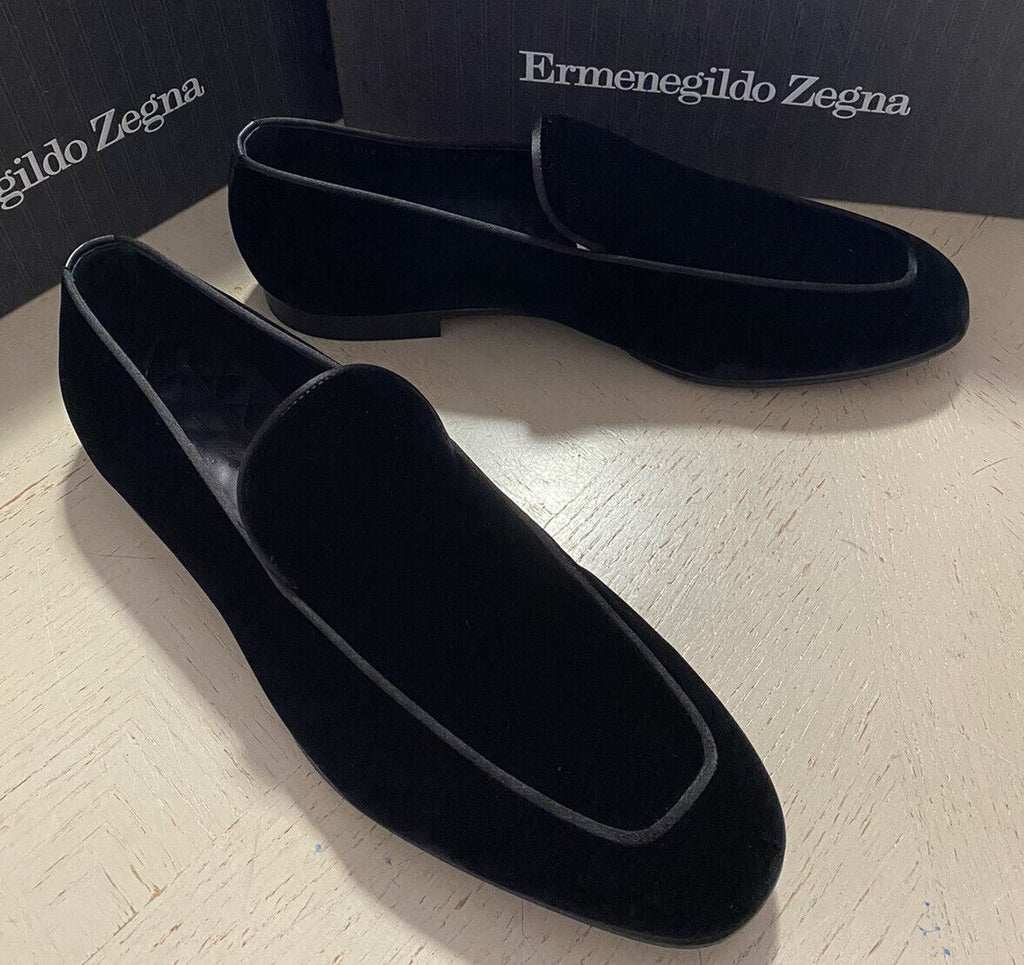 Neue $650 Ermenegildo Zegna Cordsamt/Leder-Loafer-Schuhe Schwarz 10,5 US