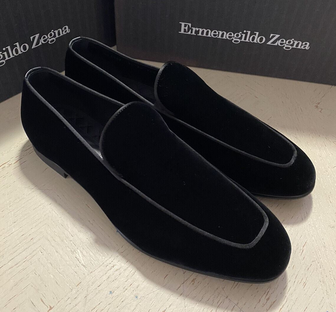 New $650 Ermenegildo Zegna Corduroy Velvet/Leathe Loafers Shoes Black 10.5 US