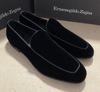 Neue $650 Ermenegildo Zegna Cordsamt/Leder-Loafer-Schuhe Schwarz 10,5 US