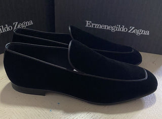 Neue $650 Ermenegildo Zegna Cordsamt/Leder-Loafer-Schuhe Schwarz 10,5 US