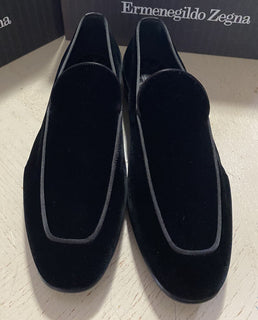 Neue $650 Ermenegildo Zegna Cordsamt/Leder-Loafer-Schuhe Schwarz 10,5 US