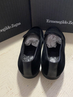 Neue $650 Ermenegildo Zegna Cordsamt/Leder-Loafer-Schuhe Schwarz 10,5 US