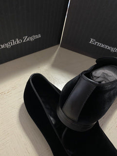 Neue $650 Ermenegildo Zegna Cordsamt/Leder-Loafer-Schuhe Schwarz 10,5 US