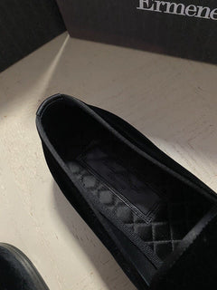 Neue $650 Ermenegildo Zegna Cordsamt/Leder-Loafer-Schuhe Schwarz 10,5 US