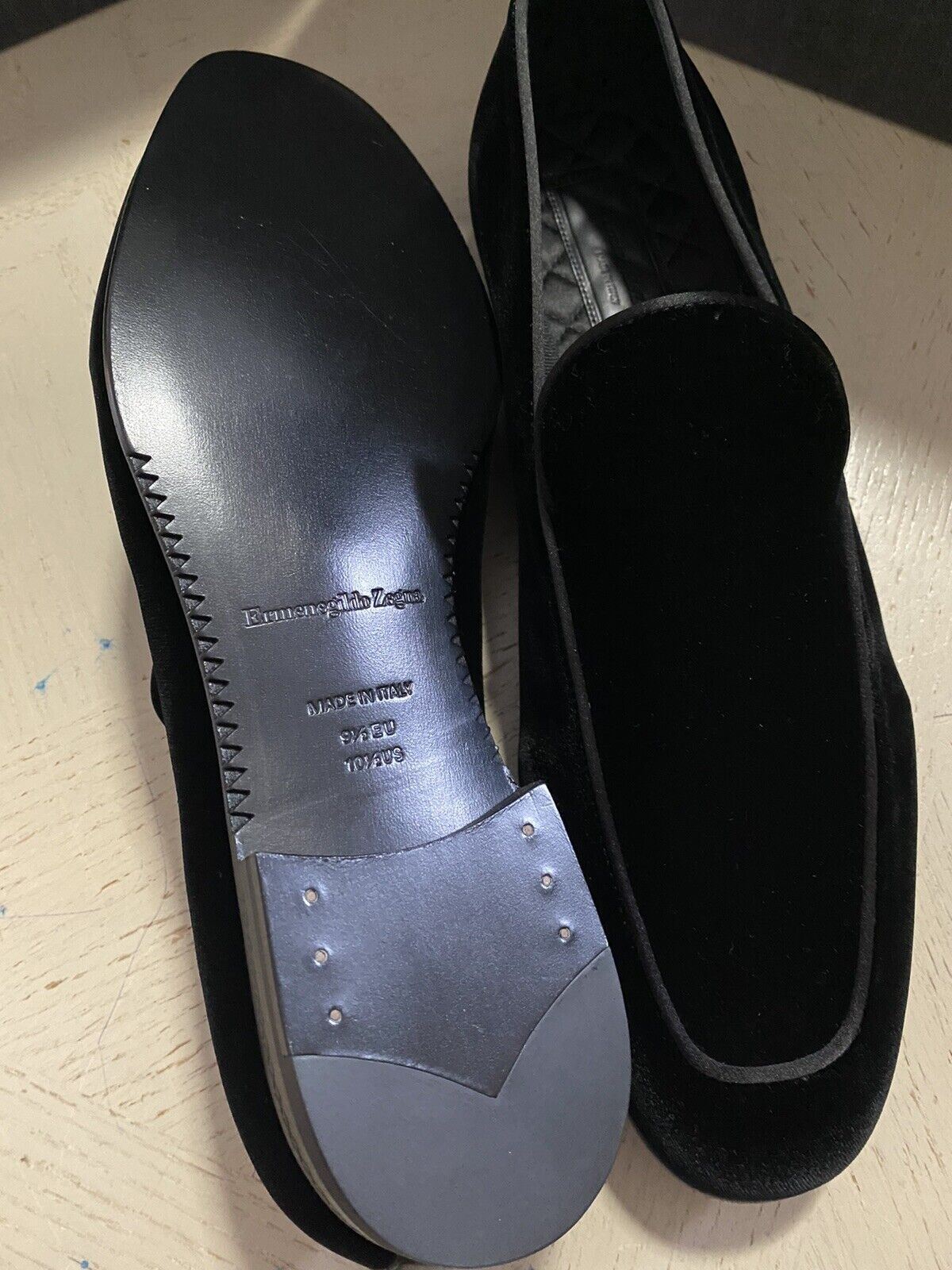 New $650 Ermenegildo Zegna Corduroy Velvet/Leathe Loafers Shoes Black 10.5 US