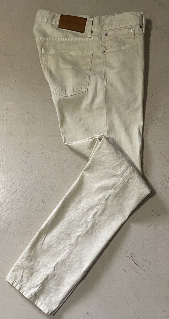 Neu mit Etikett: 495 $ Ralph Lauren Purple Label Herren-Jeanshose aus Leinen/Baumwolle Slim Ivory 32 US