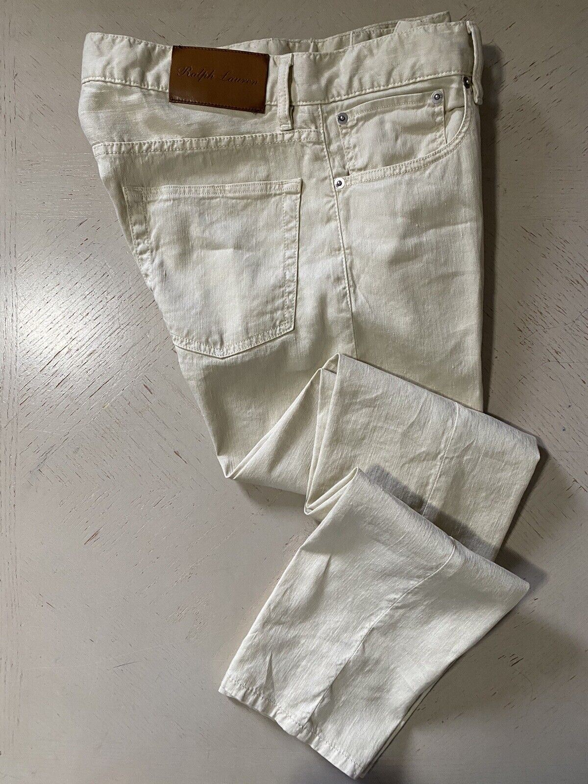 NWT $495 Ralph Lauren Purple Label Men Linen/Cotton Jeans Pants Slim Ivory 32 US