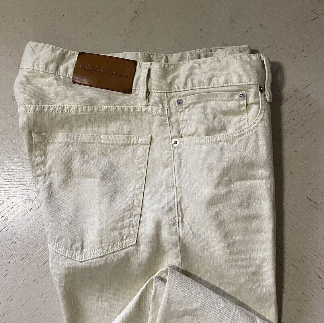 NWT $495 Ralph Lauren Purple Label Men Linen/Cotton Jeans Pants Slim Ivory 32 US