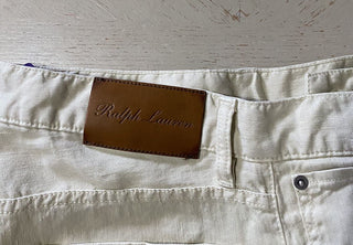 Neu mit Etikett: 495 $ Ralph Lauren Purple Label Herren-Jeanshose aus Leinen/Baumwolle Slim Ivory 32 US