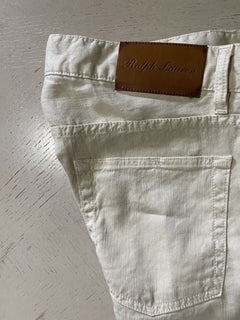 Neu mit Etikett: 495 $ Ralph Lauren Purple Label Herren-Jeanshose aus Leinen/Baumwolle Slim Ivory 32 US