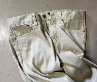 Neu mit Etikett: 495 $ Ralph Lauren Purple Label Herren-Jeanshose aus Leinen/Baumwolle Slim Ivory 32 US