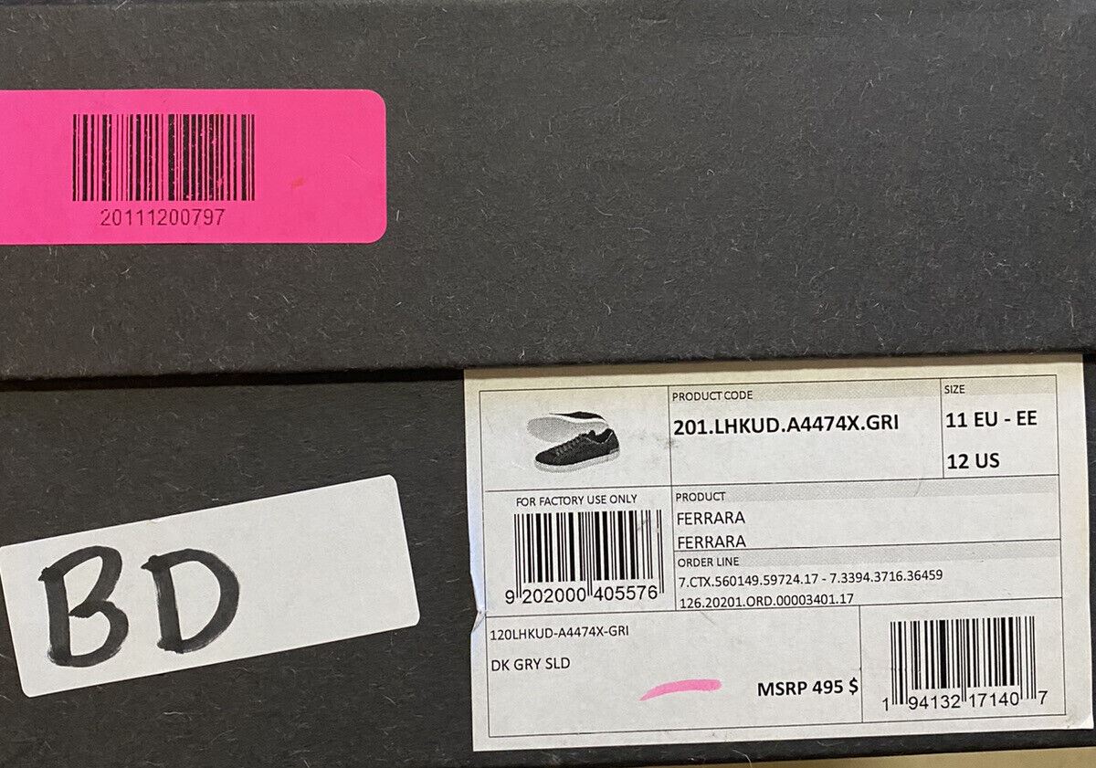 New $495 Ermenegildo Zegna Suede Sneakers Shoes DK Gray 12 US Italy