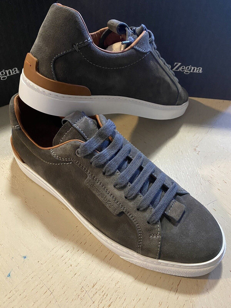 Neue 495 $ Ermenegildo Zegna Wildleder-Sneakers Schuhe DK Grau 10,5 US Italien