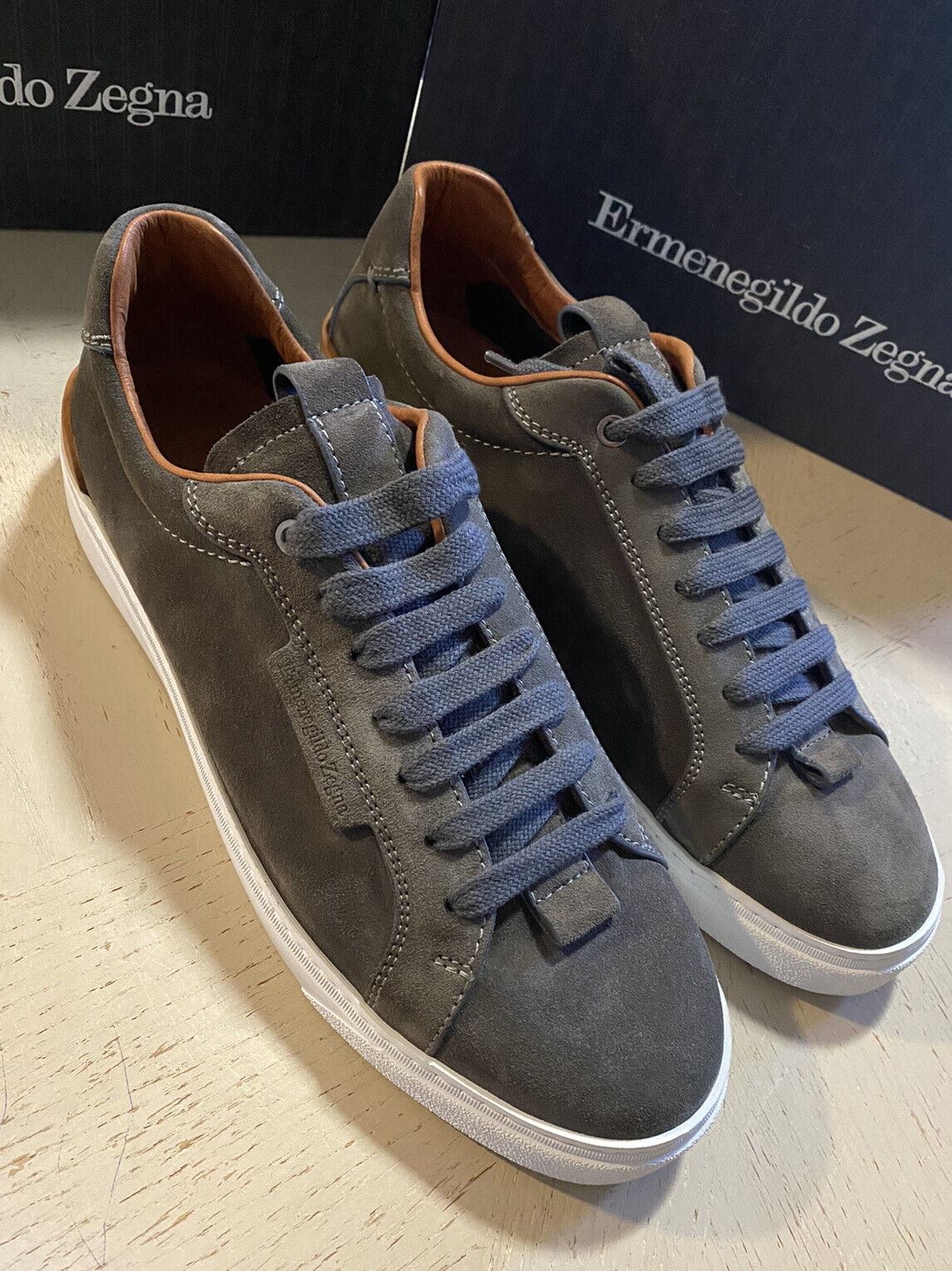 New $495 Ermenegildo Zegna Suede Sneakers Shoes DK Gray 10.5 US Italy