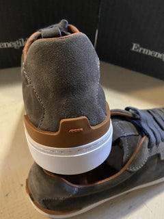 Neue 495 $ Ermenegildo Zegna Wildleder-Sneakers Schuhe DK Grau 10,5 US Italien