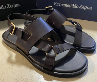 Neue 595 $ Ermenegildo Zegna Leder-Sneakers Schuhe DK Braun 8 US