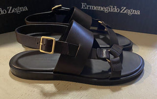 Neue 595 $ Ermenegildo Zegna Leder-Sneakers Schuhe DK Braun 8 US