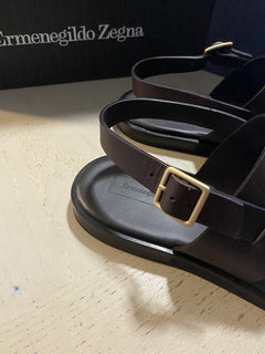 Neue 595 $ Ermenegildo Zegna Leder-Sneakers Schuhe DK Braun 8 US