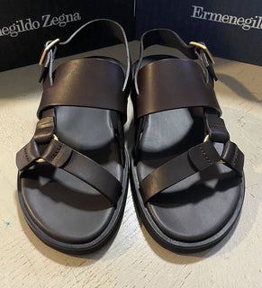 Neue 595 $ Ermenegildo Zegna Leder-Sneakers Schuhe DK Braun 8 US
