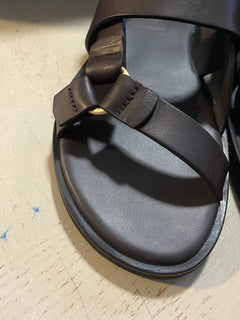 Neue 595 $ Ermenegildo Zegna Leder-Sneakers Schuhe DK Braun 8 US