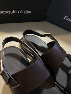 Neue 595 $ Ermenegildo Zegna Leder-Sneakers Schuhe DK Braun 8 US