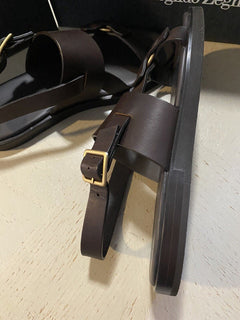Neue 595 $ Ermenegildo Zegna Leder-Sneakers Schuhe DK Braun 8 US