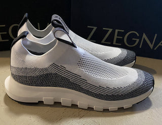 Neu $495 Z Zegna Herren Sock Runners Sneakers Schuhe Weiß/Grau 12,5 US/45,5 Eu