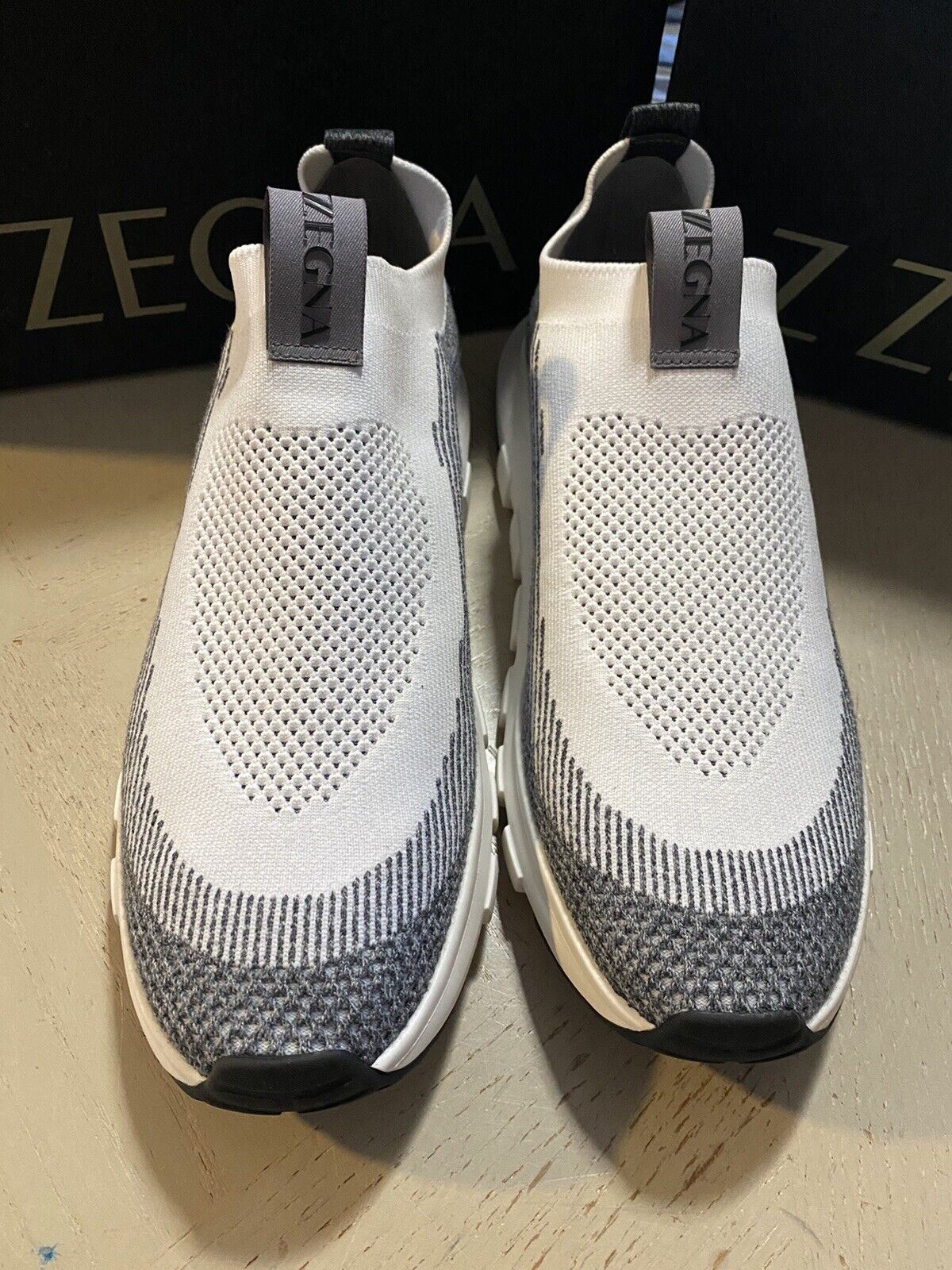 Neu $495 Z Zegna Herren Sock Runners Sneakers Schuhe Weiß/Grau 12,5 US/45,5 Eu