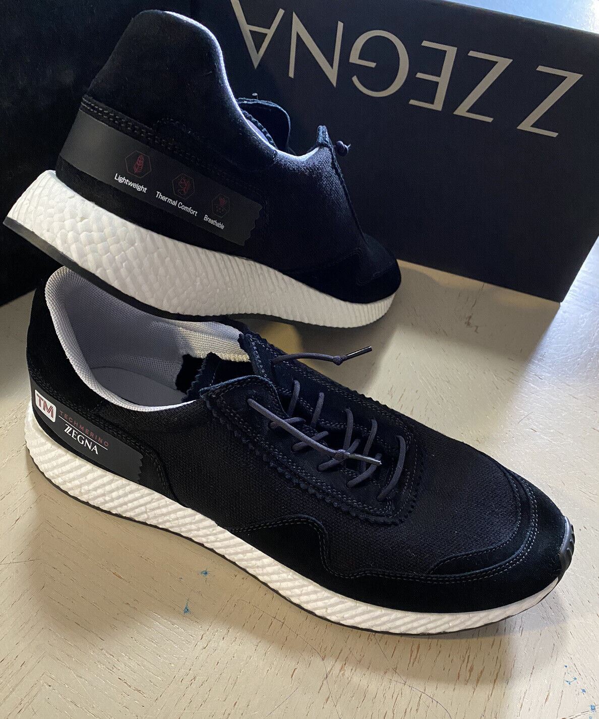 Neu $395 Z Zegna Wildleder/Textil Sneakers Schuhe Schwarz 12,5 US Italien