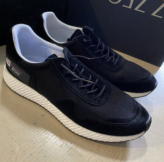 Neu $395 Z Zegna Wildleder/Textil Sneakers Schuhe Schwarz 12,5 US Italien