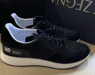 Neu $395 Z Zegna Wildleder/Textil Sneakers Schuhe Schwarz 12,5 US Italien