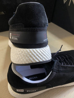 Neu $395 Z Zegna Wildleder/Textil Sneakers Schuhe Schwarz 12,5 US Italien